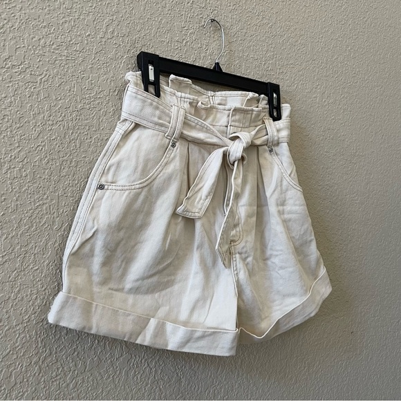 Free People Shorts Nova Paper Bag Denim High Rise Belted Casual Boho Cream Small - Picture 9 of 12